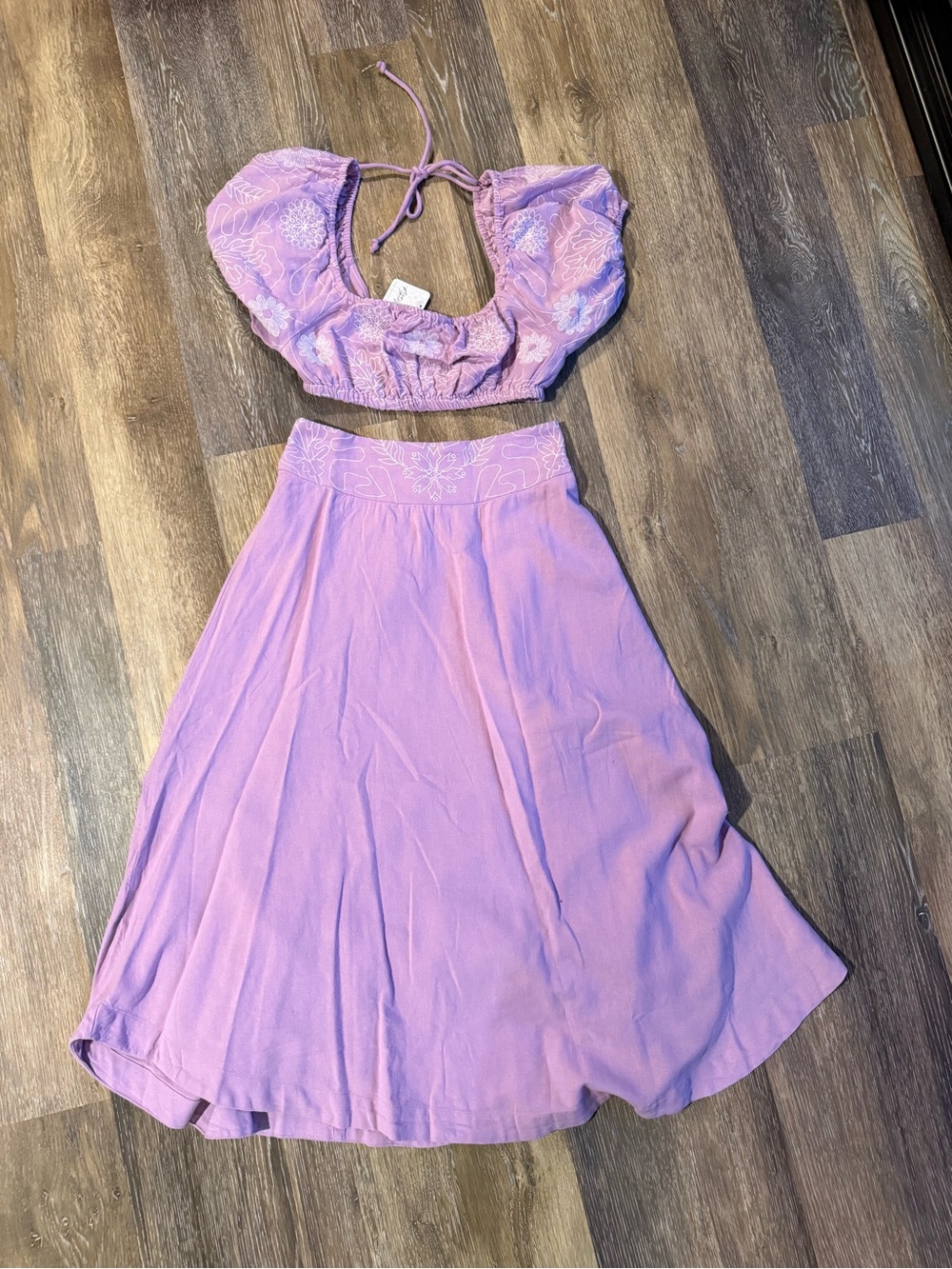 Free People Lilac Two-Piece Crop Top & Skirt Set